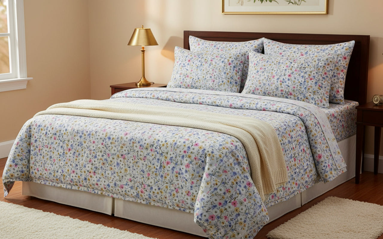 HeartBeat King Size Bedsheet - Delicate Floral Print